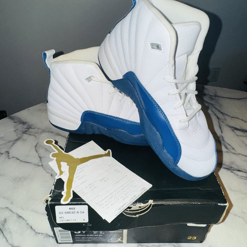 Jordan Kids White and Blue Retro Basketball Sneakers